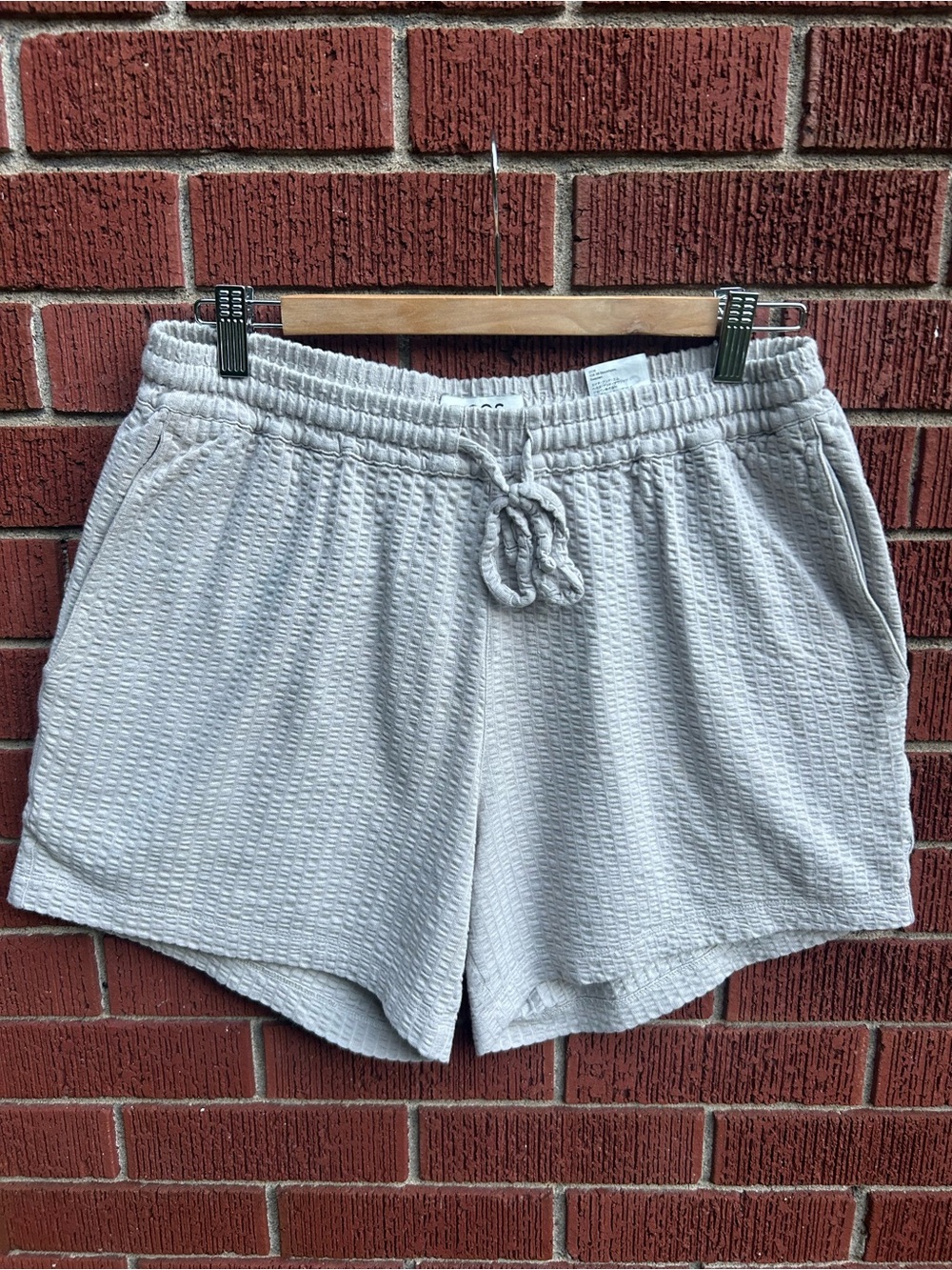 COS Womens Medium Grey Textured Waffle Drawstring Relaxed Shorts Minimalist
